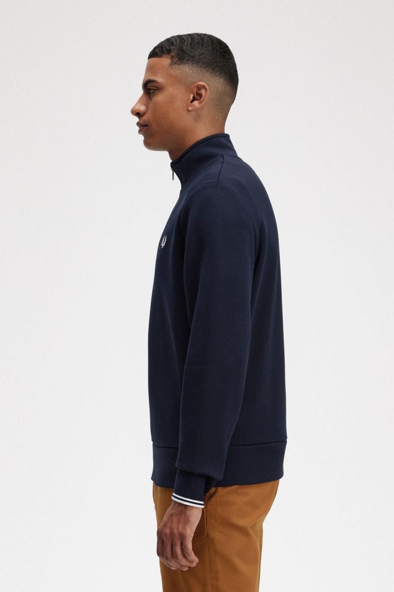 Navy Fred Perry Half Zip Men's Sweatshirts | SGNZX95221