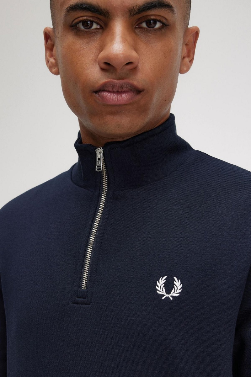 Navy Fred Perry Half Zip Men's Sweatshirts | SGNZX95221