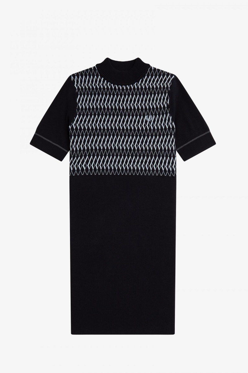 Navy Fred Perry Jacquard Knitted Women's Dress | YSGVQ81305