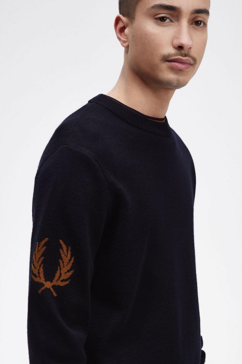 Navy Fred Perry Laurel Wreath Crew- Neck Jumper Men's Knitwear | SGNEJ10988