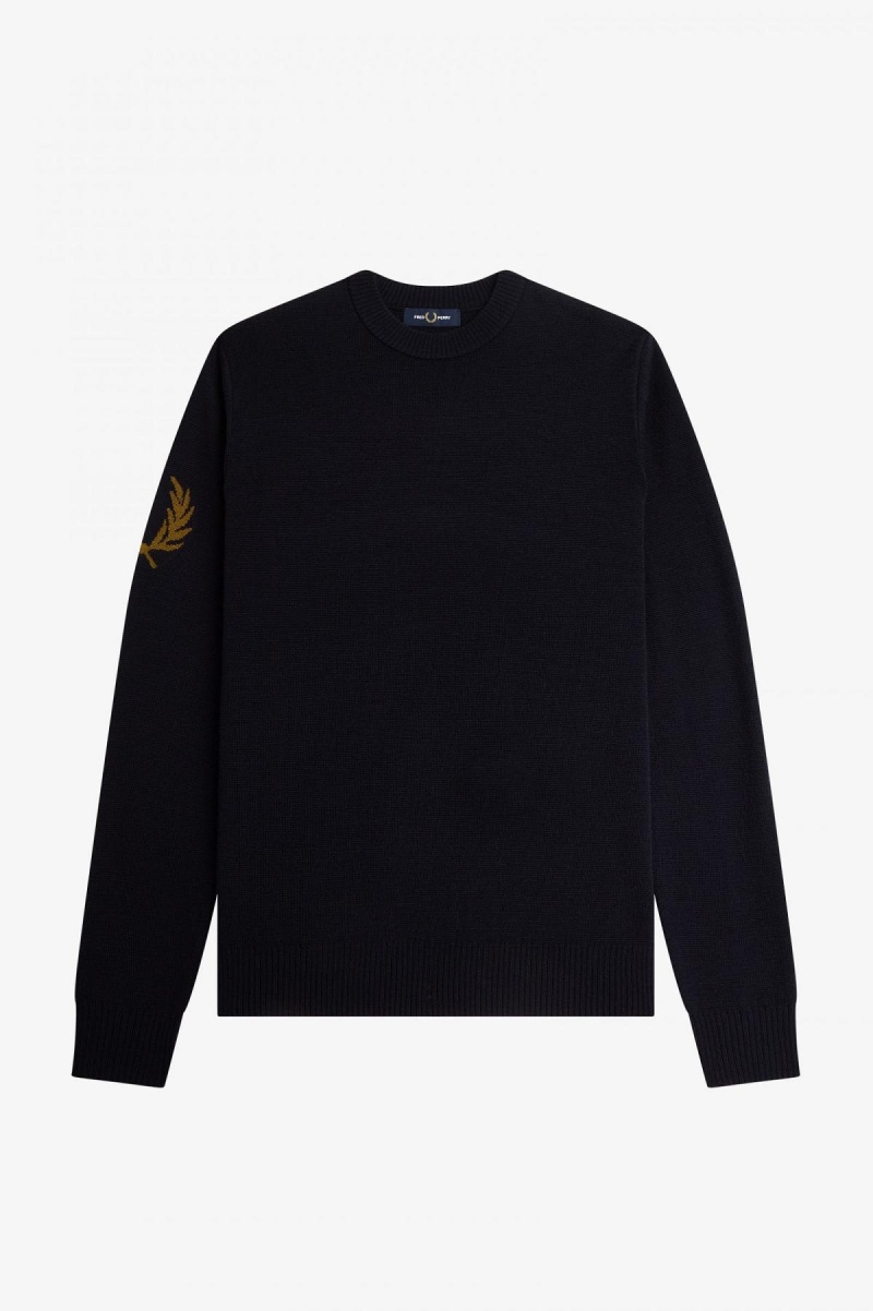 Navy Fred Perry Laurel Wreath Crew- Neck Jumper Men's Knitwear | SGNEJ10988