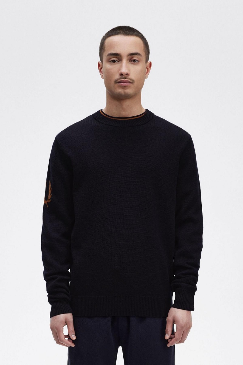 Navy Fred Perry Laurel Wreath Crew- Neck Jumper Men\'s Knitwear | SGNEJ10988