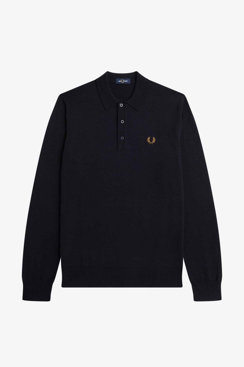 Navy Fred Perry Long Sleeve Knitted Shirt Men's Knitwear | SGZDE14716