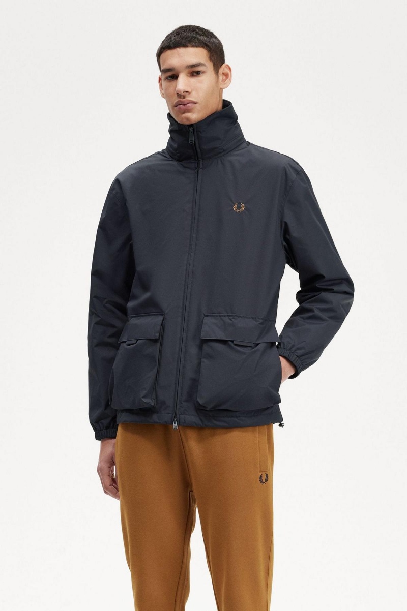 Navy Fred Perry Patch Pocket Zip Through Men's Coats | SGNZX56898