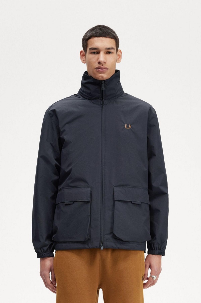 Navy Fred Perry Patch Pocket Zip Through Men\'s Coats | SGNZX56898