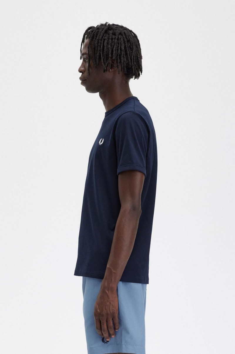 Navy Fred Perry Ringer Men's T Shirts | LSGTR74423