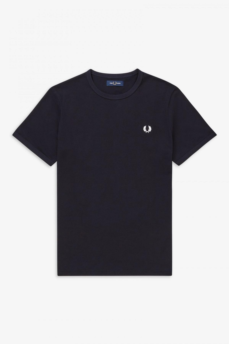 Navy Fred Perry Ringer Men's T Shirts | LSGTR74423