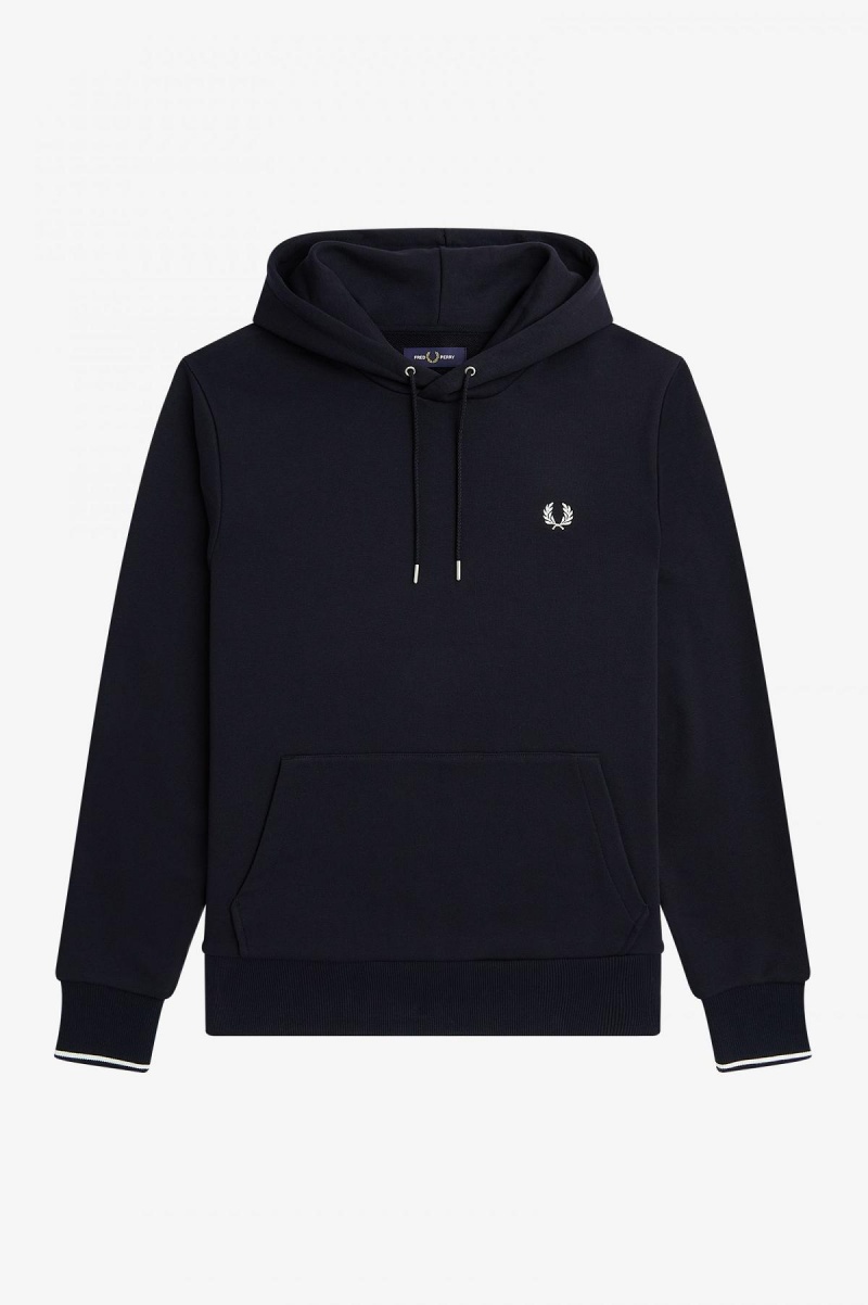 Navy Fred Perry Tipped Hooded Men's Sweatshirts | GSGUC27748