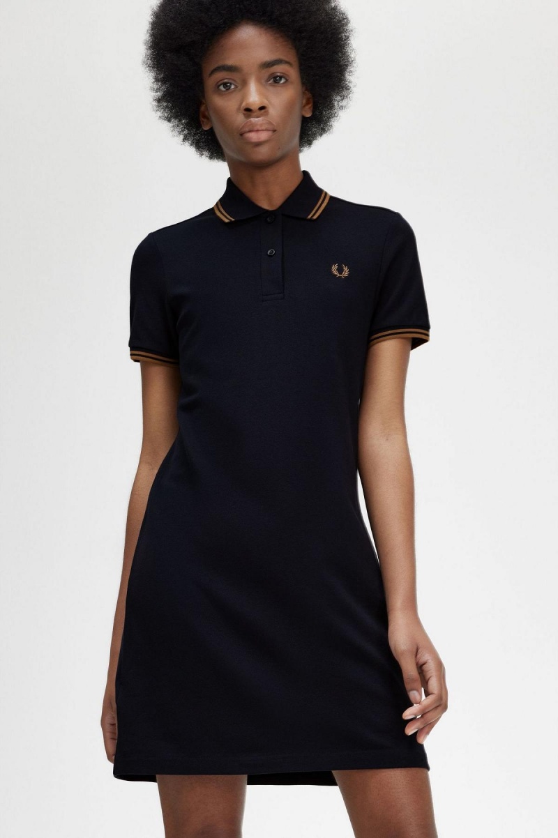 Navy Fred Perry Twin Tipped Fred Perry Shirt Women's Dress | SSGNY60235