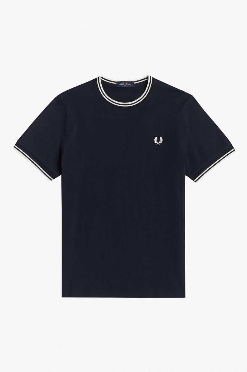 Navy Fred Perry Twin Tipped Men's T Shirts | DSGKV84132