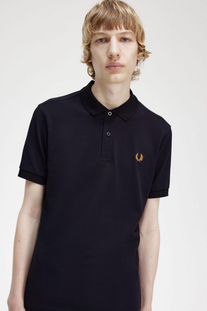 Navy / Dark Caramel Fred Perry M6000 Men's Polo Shirts | GSGUC62919