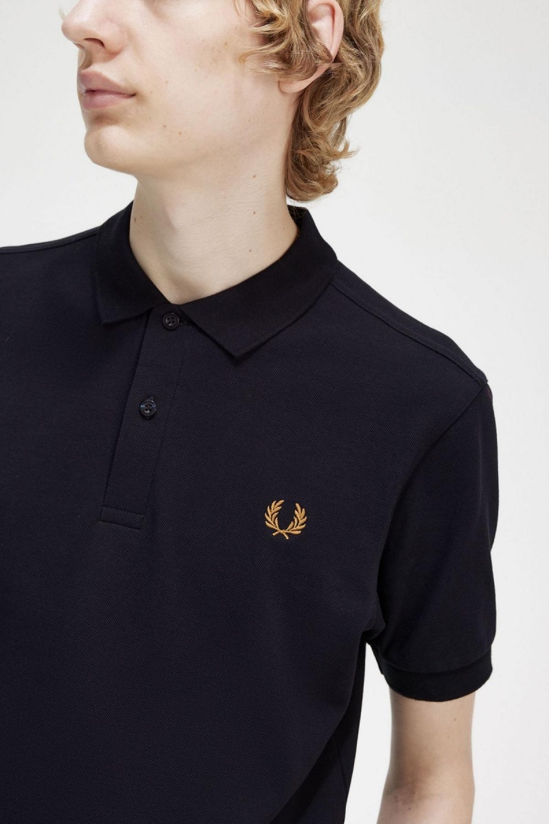 Navy / Dark Caramel Fred Perry M6000 Men's Polo Shirts | GSGUC62919