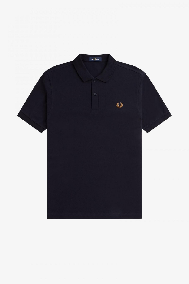 Navy / Dark Caramel Fred Perry M6000 Men's Fred Perry Shirt | SGNEJ71390