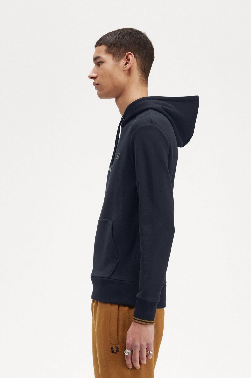 Navy / Dark Caramel Fred Perry Tipped Hooded Men's Sweatshirts | XSGBH58750