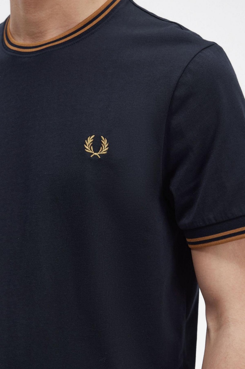 Navy / Dark Caramel Fred Perry Twin Tipped Men's T Shirts | MSGHR51604