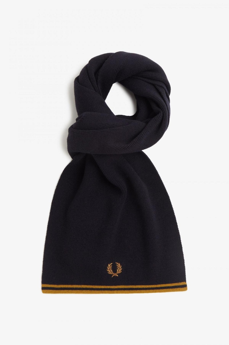 Navy / Dark Caramel Fred Perry Twin Tipped Merino Wool Accessories Scarf | BSGSO16631