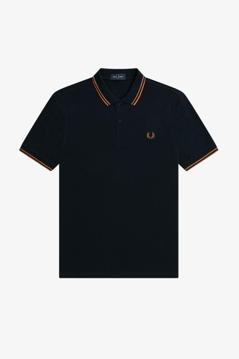 Navy / Dark Caramel / Dark Caramel Fred Perry M3600 Men's Fred Perry Shirt | XSGGW18622