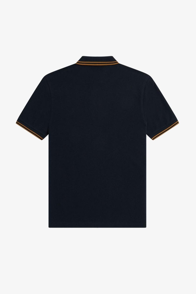 Navy / Dark Caramel / Dark Caramel Fred Perry M3600 Men's Fred Perry Shirt | XSGGW18622