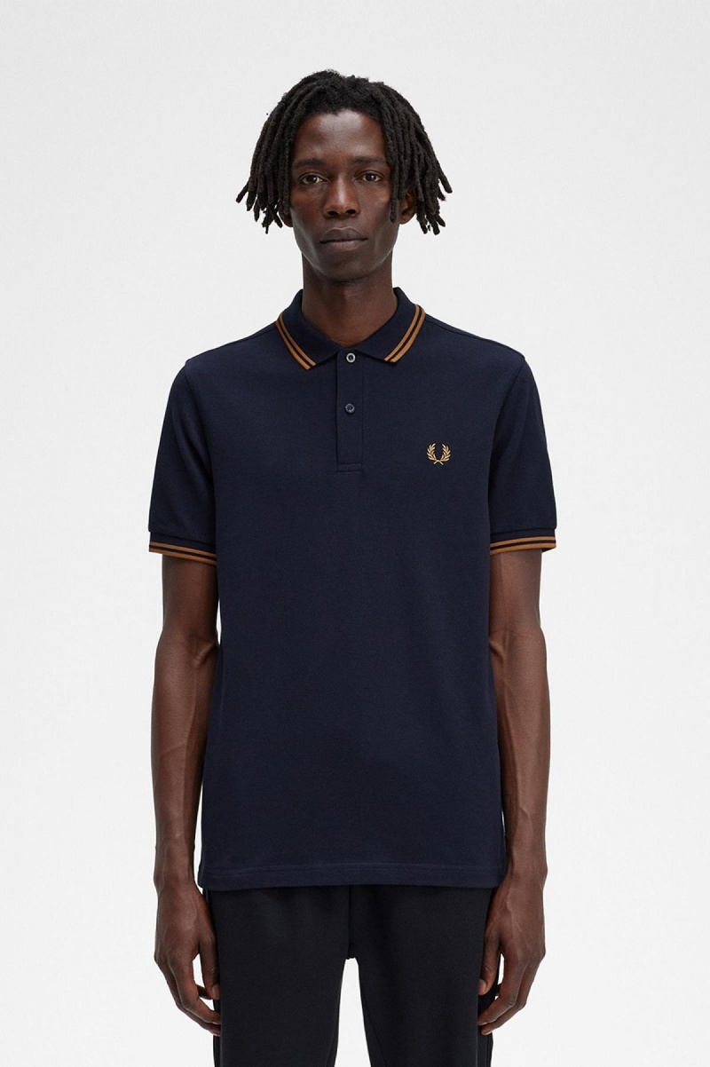 Navy / Dark Caramel / Dark Caramel Fred Perry M3600 Men's Fred Perry Shirt | XSGGW18622