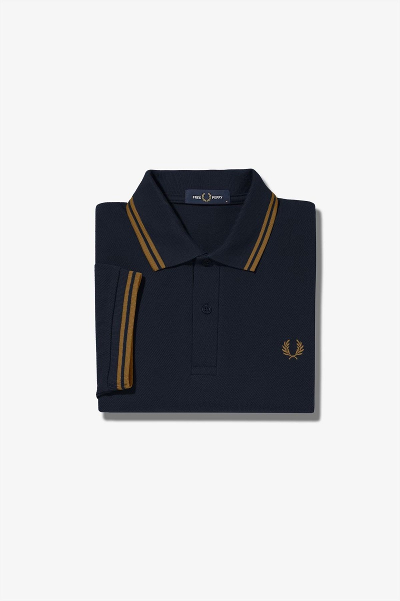 Navy / Dark Caramel / Dark Caramel Fred Perry M3600 Men\'s Fred Perry Shirt | XSGGW18622