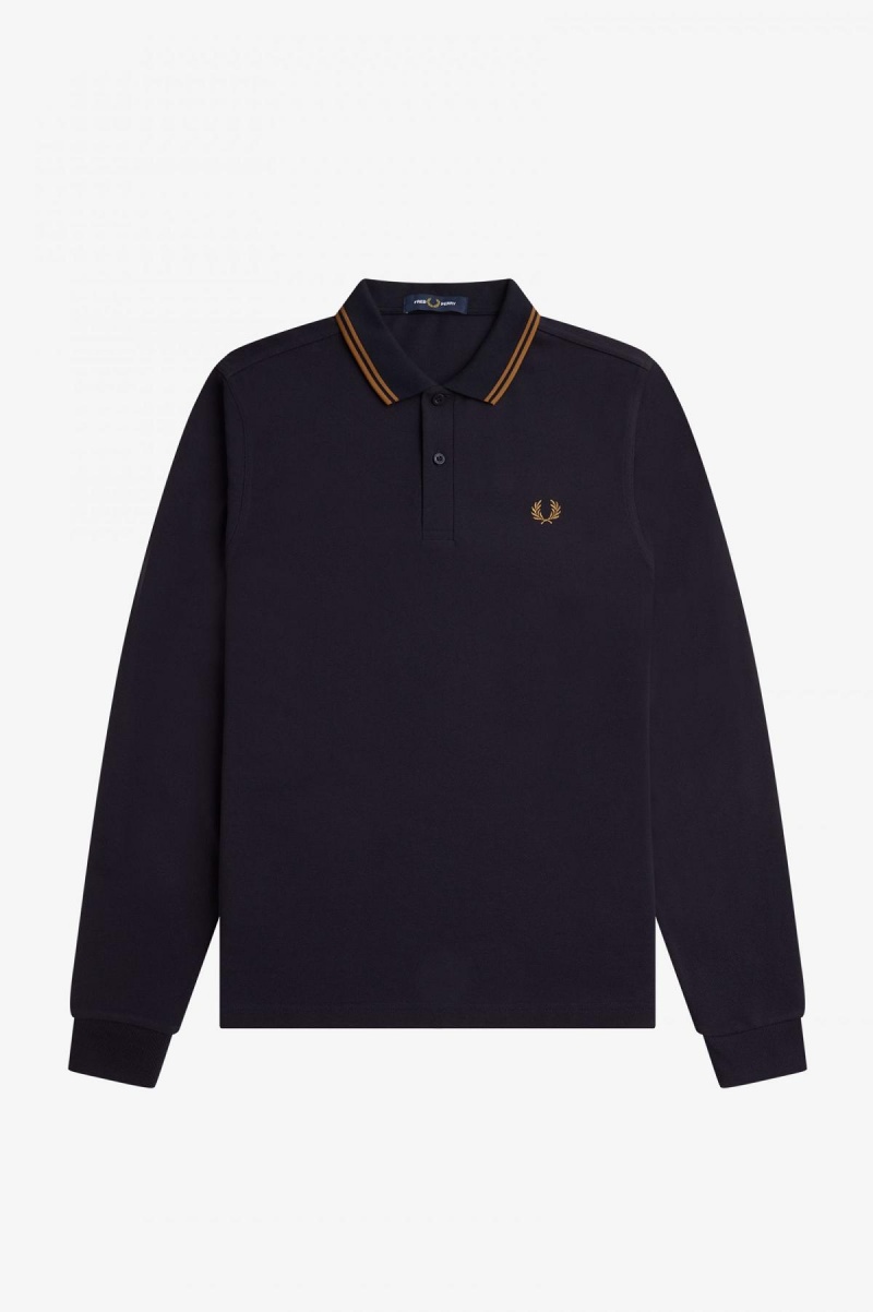 Navy / Dark Caramel / Dark Caramel Fred Perry M3636 Men's Fred Perry Shirt | YSGGT51187