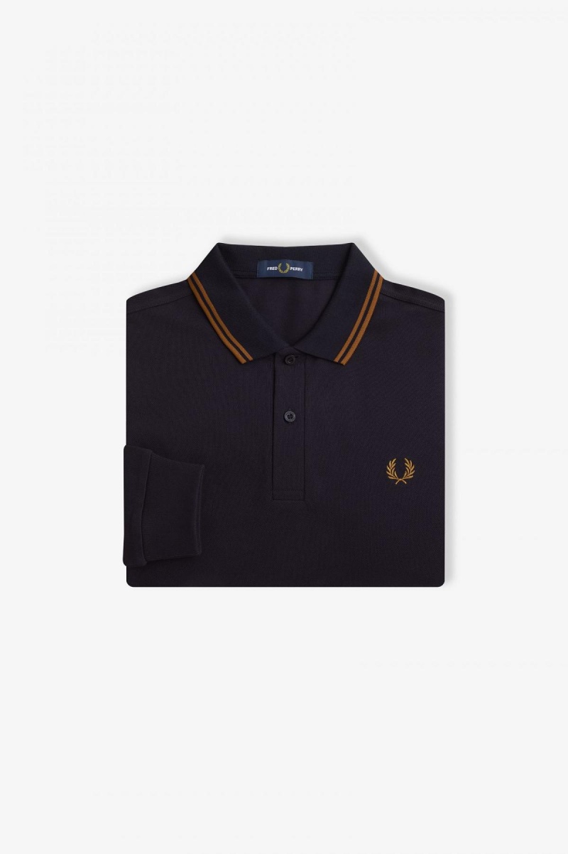 Navy / Dark Caramel / Dark Caramel Fred Perry M3636 Men\'s Fred Perry Shirt | YSGGT51187