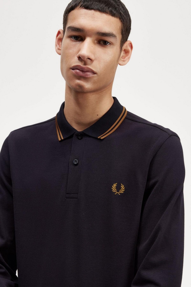 Navy / Dark Caramel / Dark Caramel Fred Perry M3636 Men's Polo Shirts | BSGSD59824