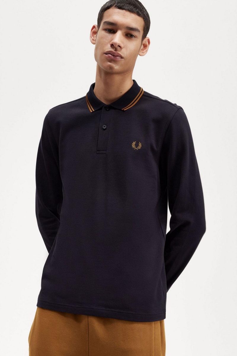 Navy / Dark Caramel / Dark Caramel Fred Perry M3636 Men's Polo Shirts | BSGSD59824