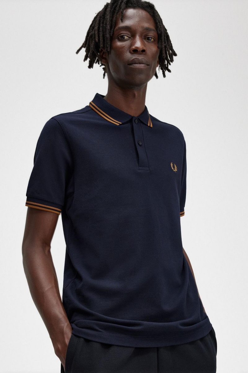 Navy / Dark Caramel / Dark Caramel Fred Perry M3600 Men's Polo Shirts | SGCVG56247