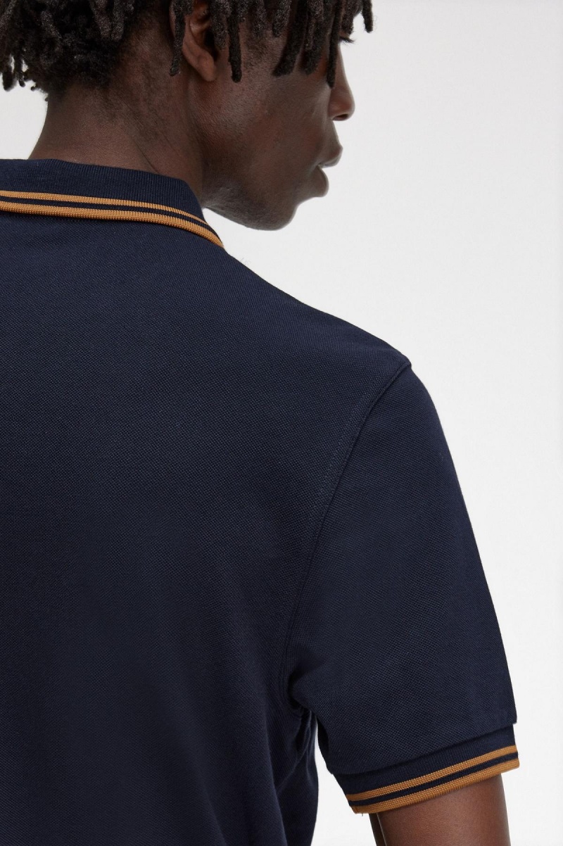 Navy / Dark Caramel / Dark Caramel Fred Perry M3600 Men's Polo Shirts | SGCVG56247