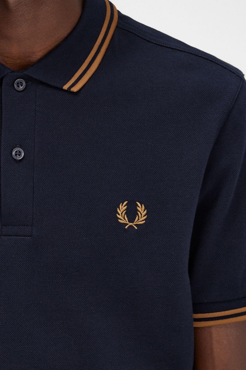 Navy / Dark Caramel / Dark Caramel Fred Perry M3600 Men's Polo Shirts | SGCVG56247