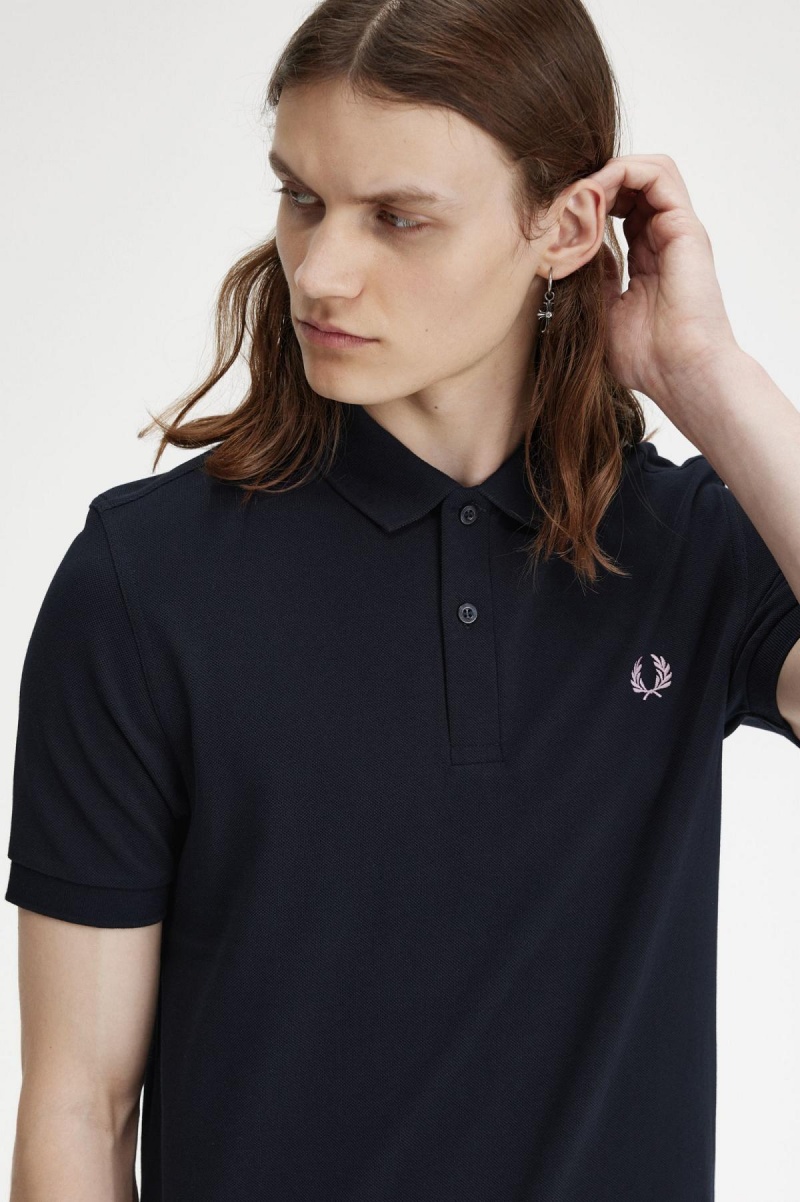 Navy / Dark Pink Fred Perry M6000 Men's Polo Shirts | ZSGMJ61973