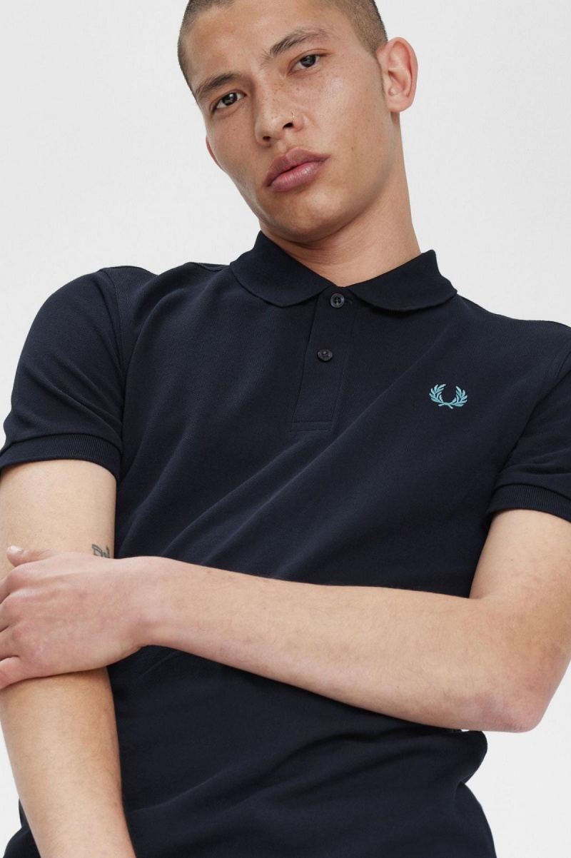 Navy / Deep Mint Fred Perry M6000 Men's Polo Shirts | MSGHR66209