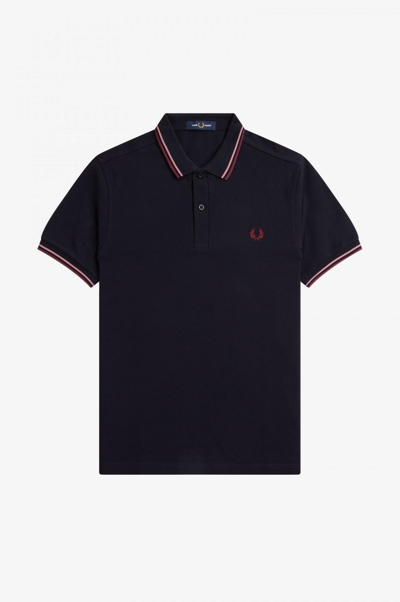 Navy / Dusty Rose Pink / Oxblood Fred Perry M3600 Men's Fred Perry Shirt | QSGWA74108