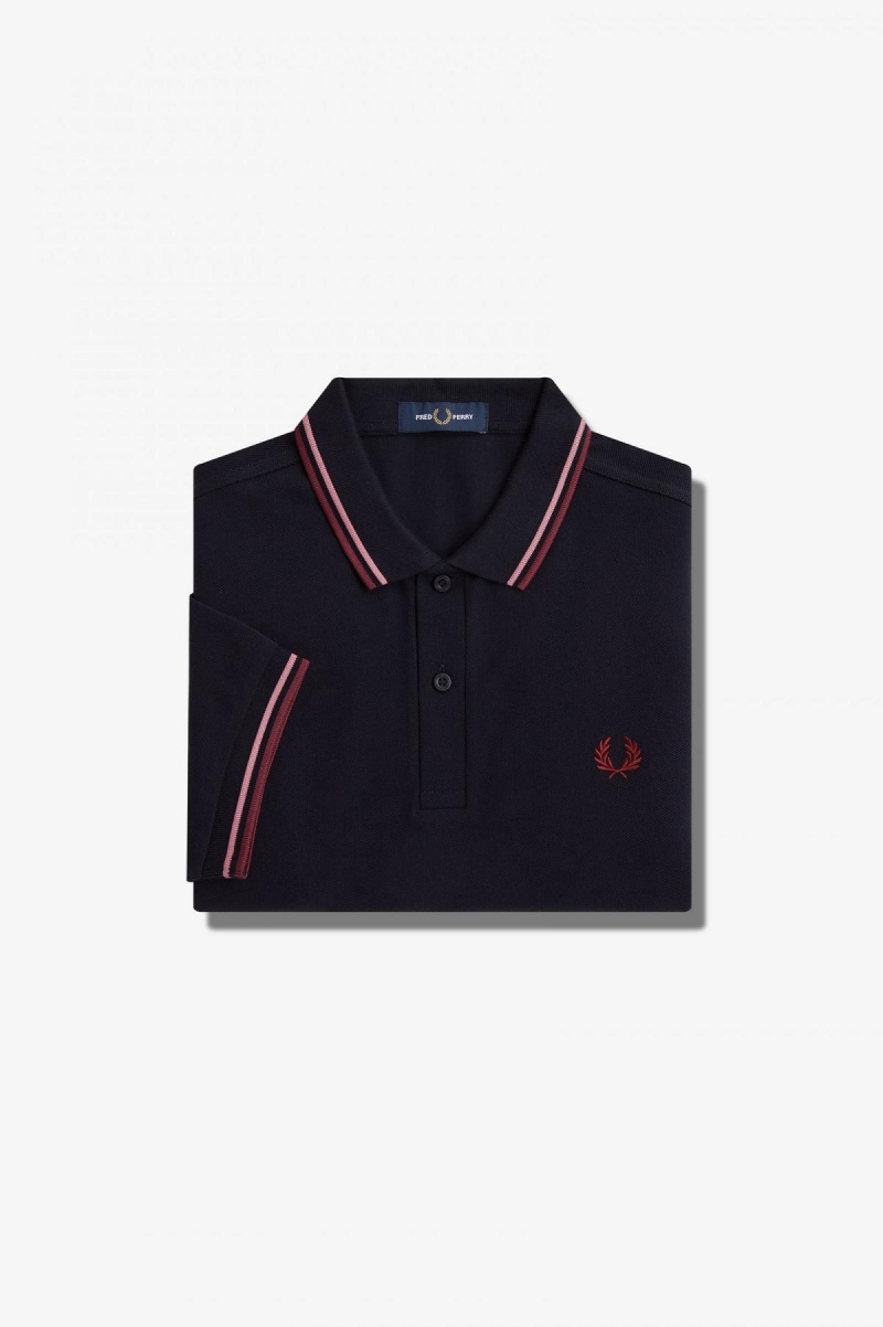 Navy / Dusty Rose Pink / Oxblood Fred Perry M3600 Men\'s Fred Perry Shirt | QSGWA74108