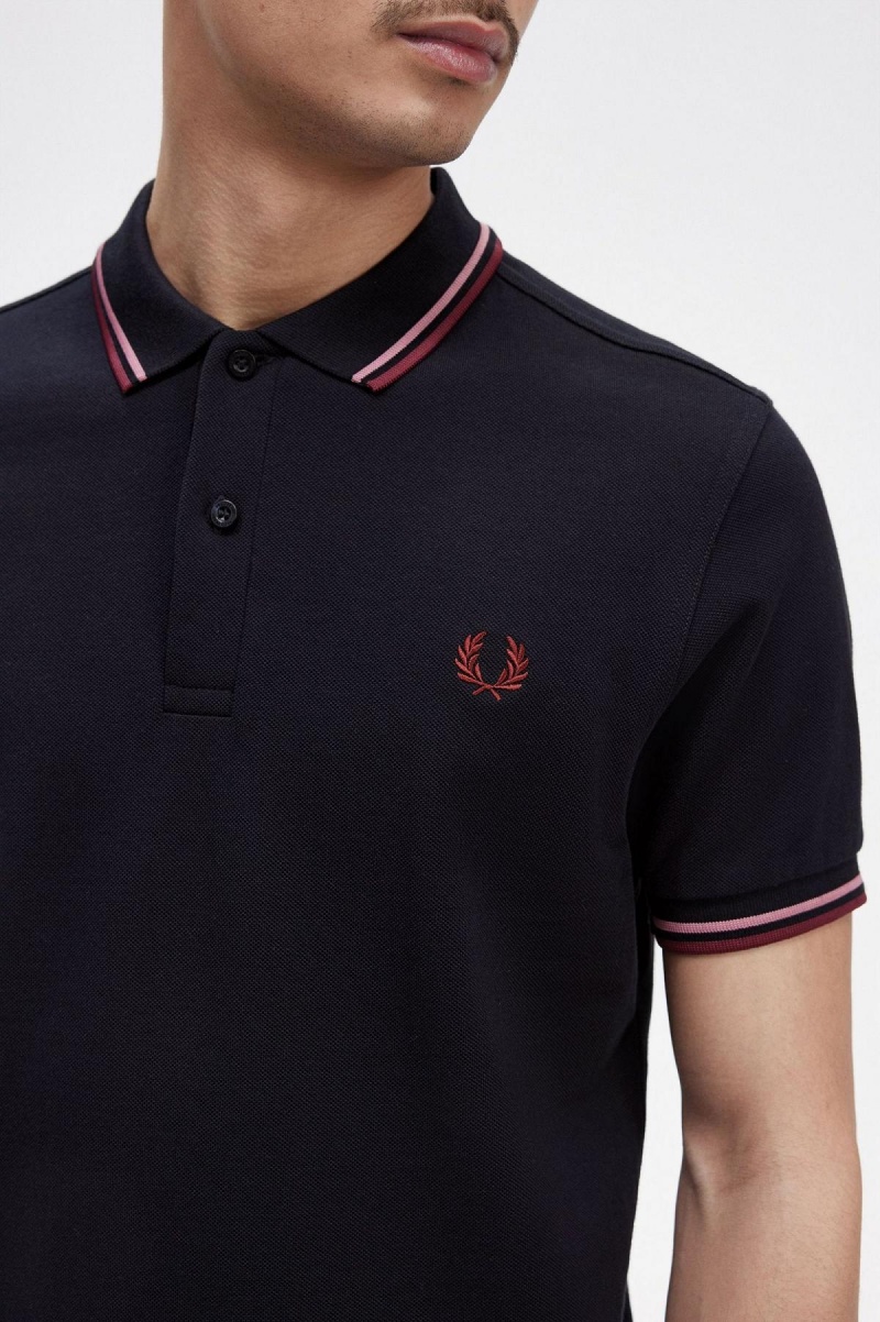 Navy / Dusty Rose Pink / Oxblood Fred Perry M3600 Men's Polo Shirts | SGXMI72261