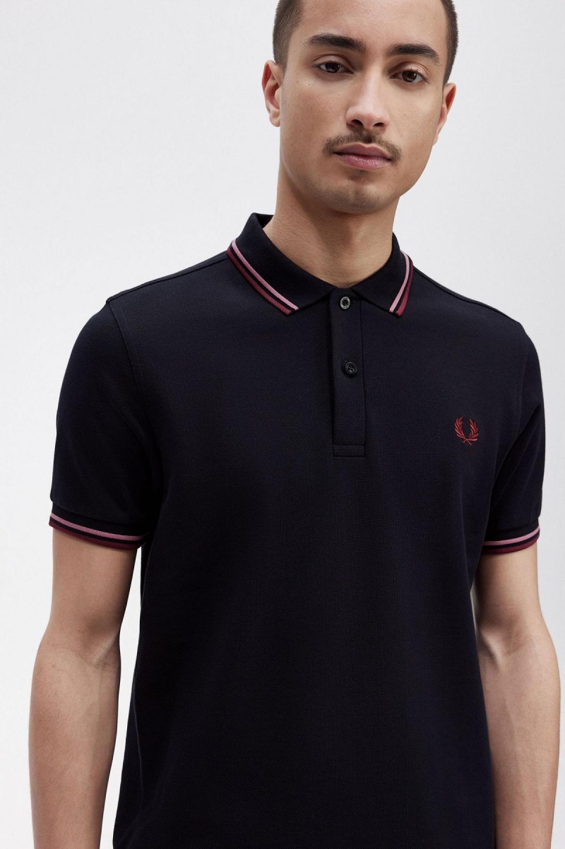 Navy / Dusty Rose Pink / Oxblood Fred Perry M3600 Men's Polo Shirts | SGXMI72261