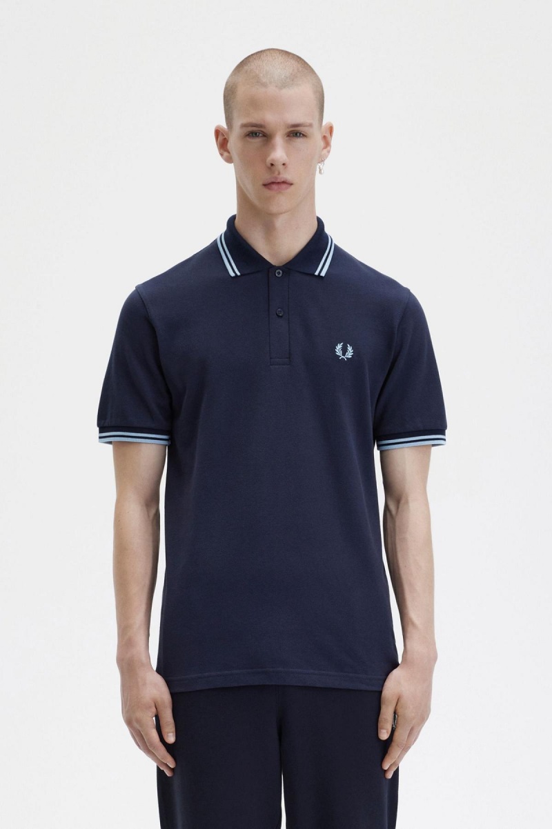 Navy / Ice / Ice Fred Perry M12 Men's Fred Perry Shirt | XSGGW87888