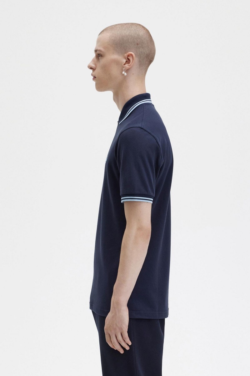 Navy / Ice / Ice Fred Perry M12 Men's Fred Perry Shirt | XSGGW87888