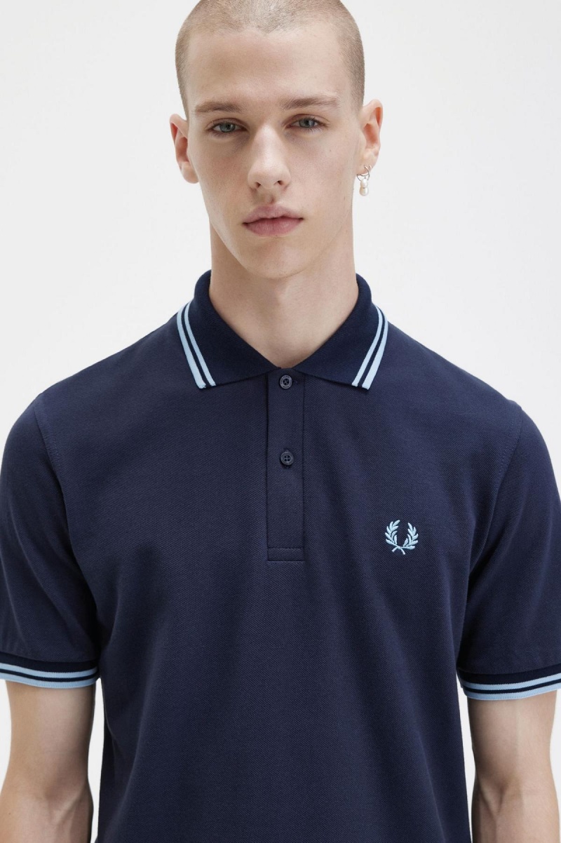 Navy / Ice / Ice Fred Perry M12 Men's Polo Shirts | USGND86919