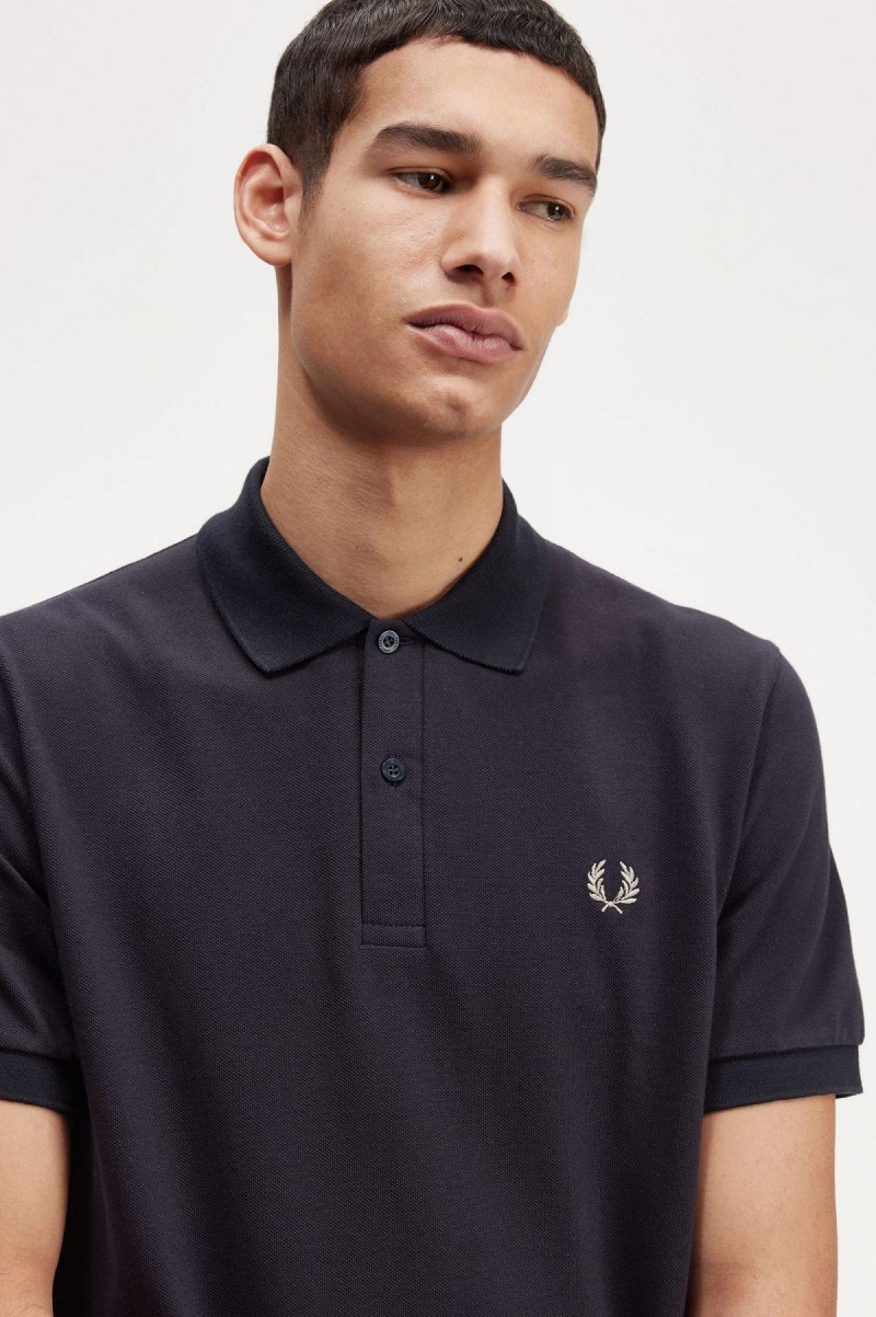 Navy / Light Oyster Fred Perry M3 Men's Polo Shirts | BSGSD89756