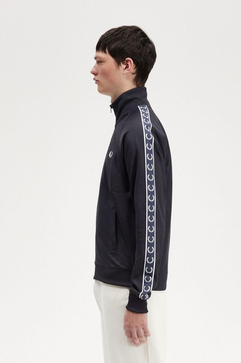 Navy / Navy Fred Perry Contrast Tape Men's Track Jackets | FSGHY22697