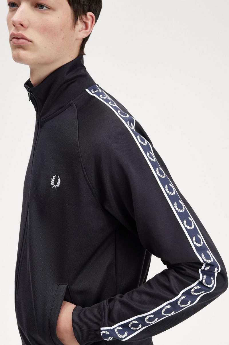 Navy / Navy Fred Perry Contrast Tape Men's Track Jackets | FSGHY22697