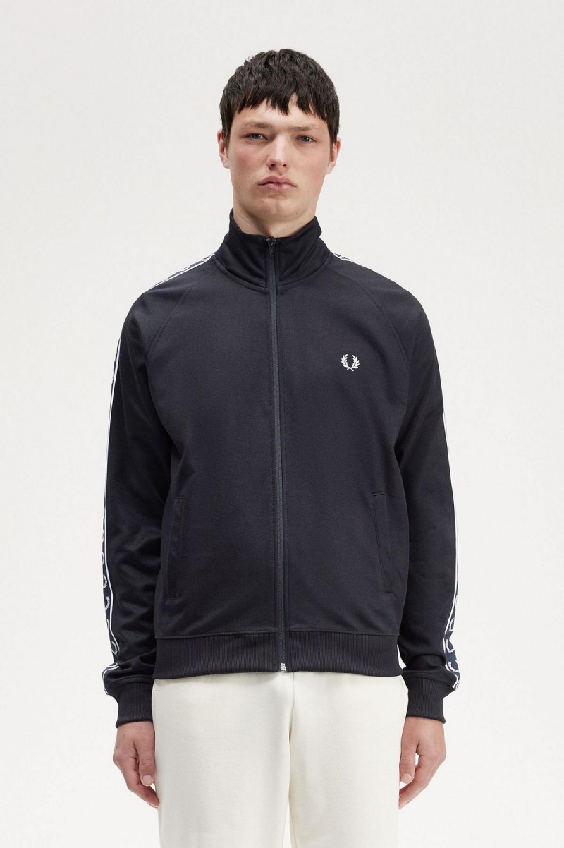 Navy / Navy Fred Perry Contrast Tape Men\'s Track Jackets | FSGHY22697