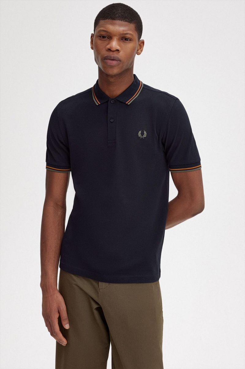 Navy / Nut Flake / Field Green Fred Perry M3600 Men's Fred Perry Shirt | BSGSD62044