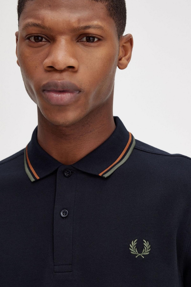 Navy / Nut Flake / Field Green Fred Perry M3636 Men's Polo Shirts | DSGKV76798