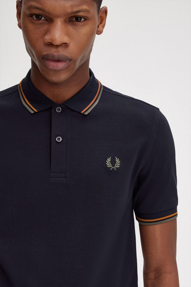 Navy / Nut Flake / Field Green Fred Perry M3600 Men's Polo Shirts | SGJKU88931