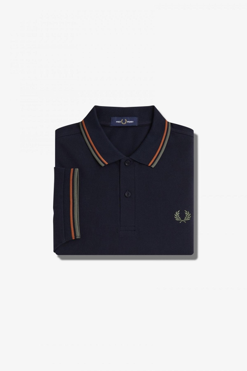 Navy / Nut Flake / Field Green Fred Perry M3600 Men's Polo Shirts | SGJKU88931