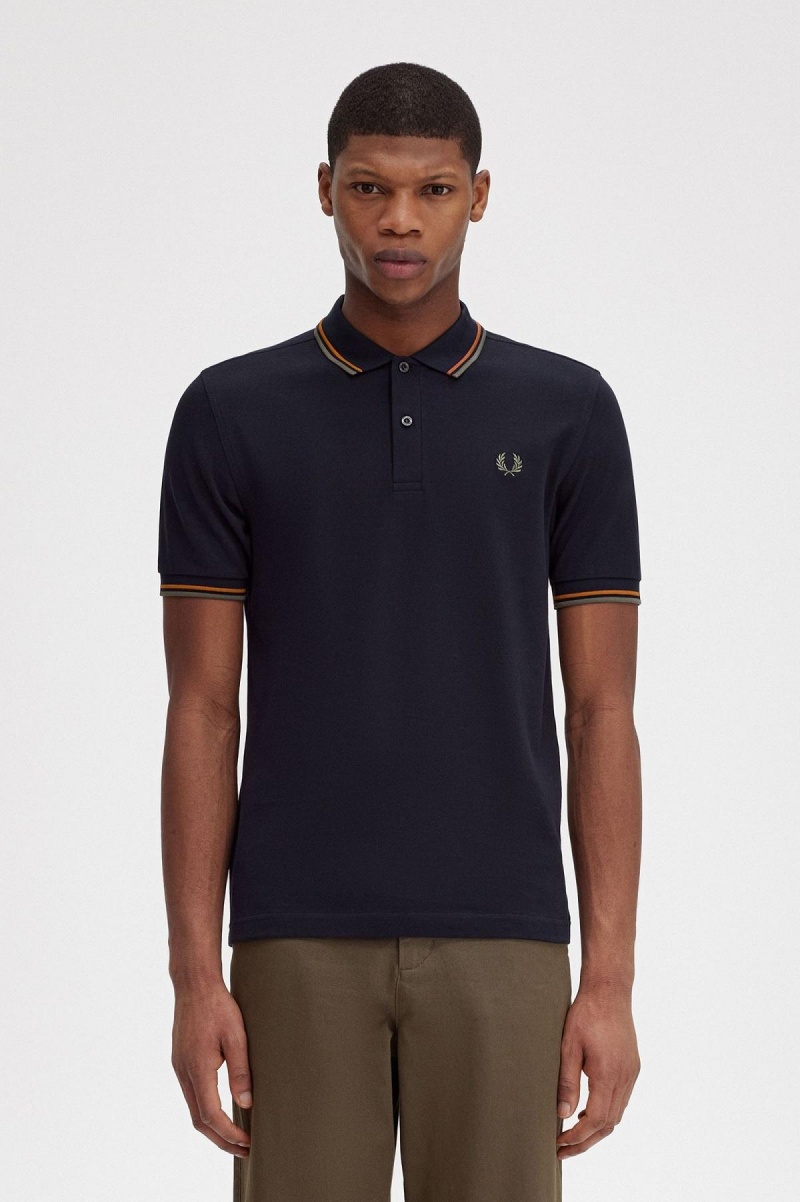 Navy / Nut Flake / Field Green Fred Perry M3600 Men\'s Polo Shirts | SGJKU88931