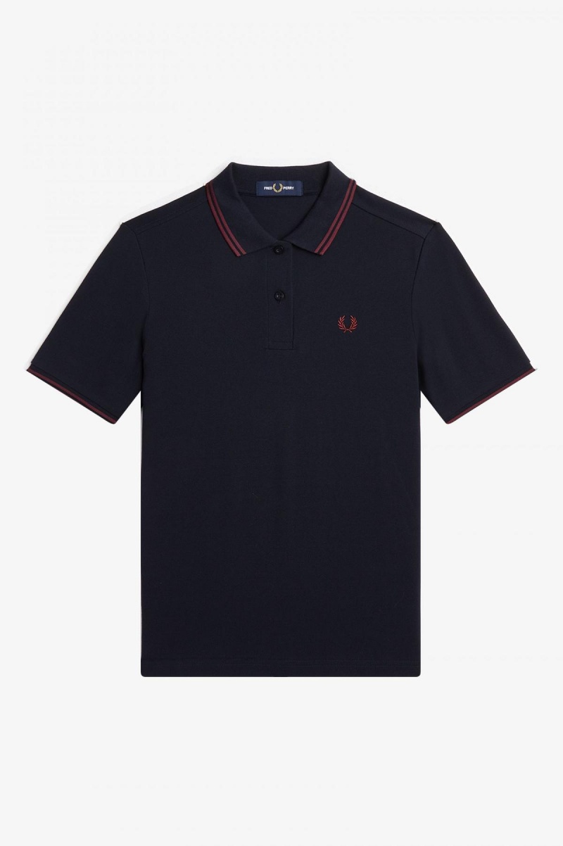 Navy / Oxblood / Oxblood Fred Perry G3600 Women's Fred Perry Shirt | MSGFT16093